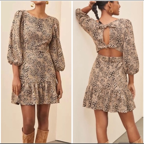 Anthropologie Maeve Knit Cut-Out Bow Tie Leopard Animal Print Dress size 8 - Picture 1 of 12